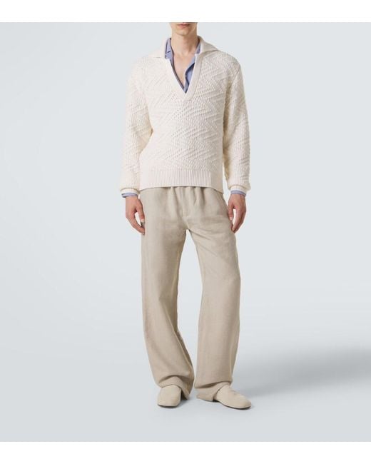 Missoni White Zigzag Wool-Blend Polo Sweater for men
