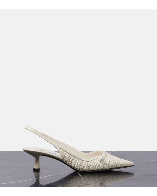 Jimmy Choo White Amita 45 Woven Slingback Pumps