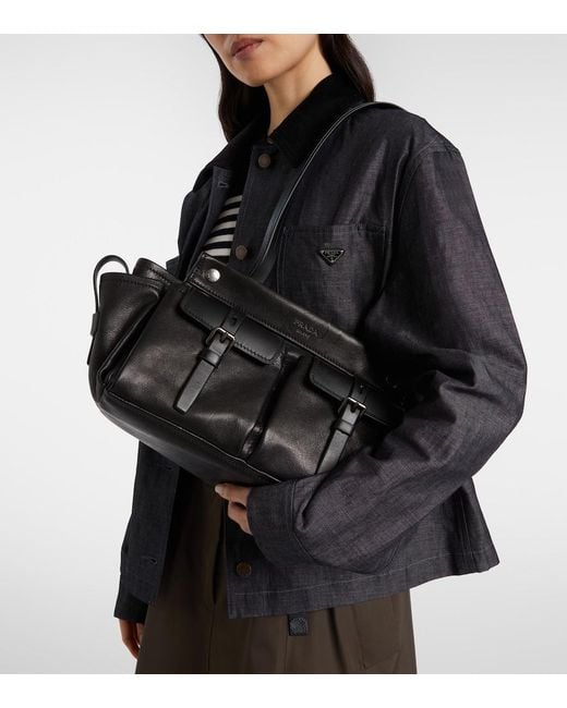 Prada Black Route Leather Tote Bag