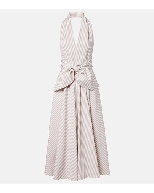 Patou White Striped Halterneck Cotton Midi Dress