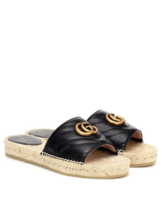 Sandales espadrilles en cuir Gucci en coloris Black