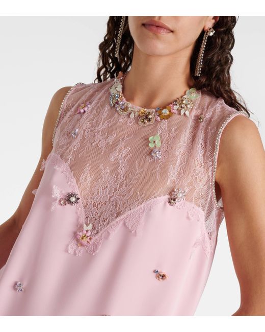Costarellos Pink Keeva Embellished Crepe And Lace Midi Dress