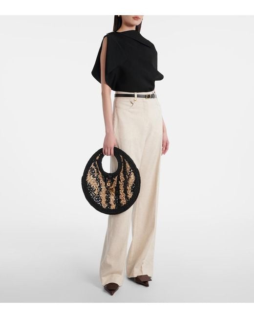 Jacquemus Black Spiaggia Small Raffia Shoulder Bag