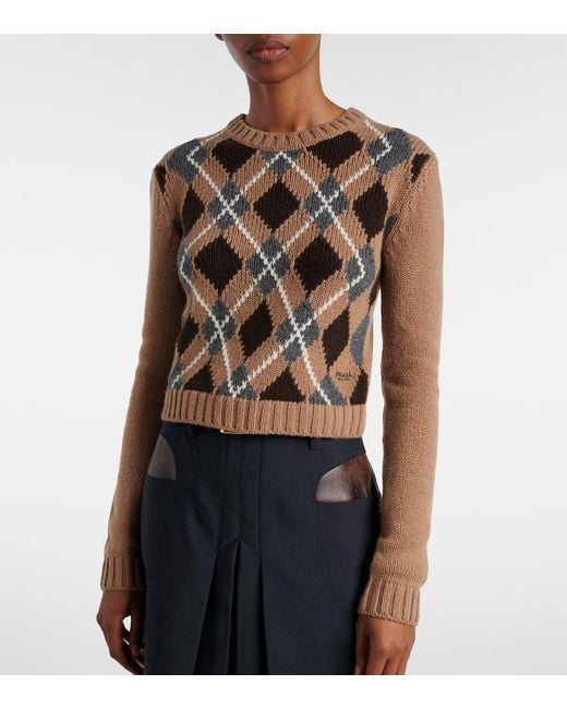 Prada Brown Argyle Cashmere Sweater