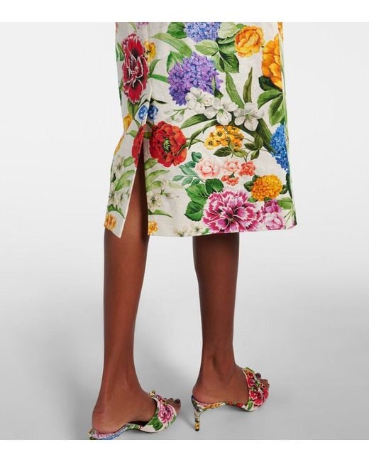 Dolce & Gabbana White Floral Cotton Brocade Pencil Skirt