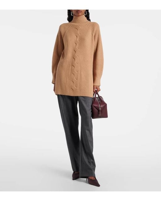 Max Mara Brown Alcazar Wool And Cashmere Turtleneck Sweater