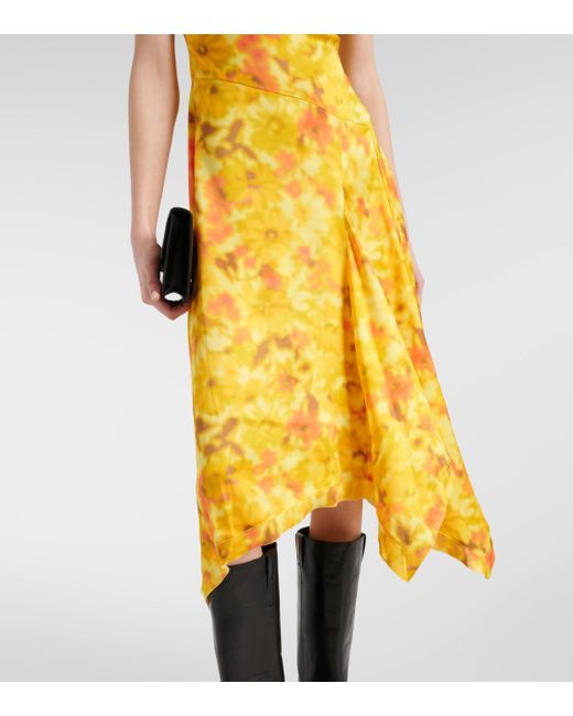 Acne Yellow Floral Midi Dress