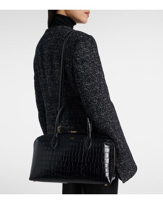 Totême  Black Lounge Medium Croc-Effect Leather Tote Bag