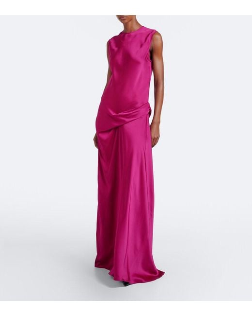 Stella McCartney Purple Draped Satin Maxi Dress