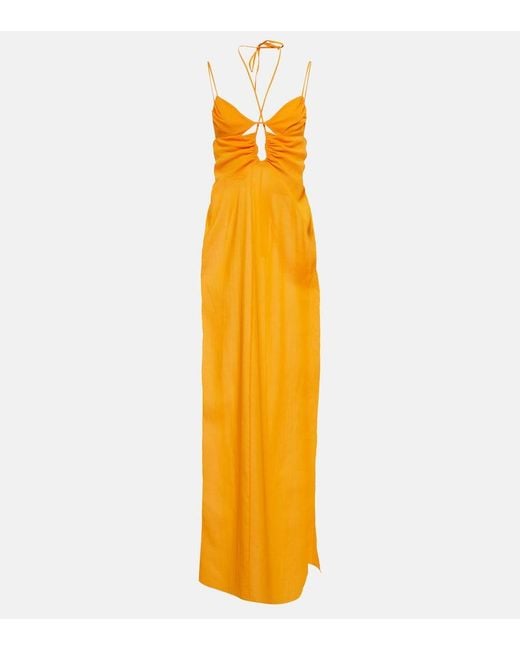 Nensi Dojaka Metallic Cutout Halterneck Maxi Dress