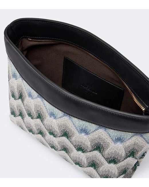 Missoni Gray Mini Leather-Trimmed Lame Pouch