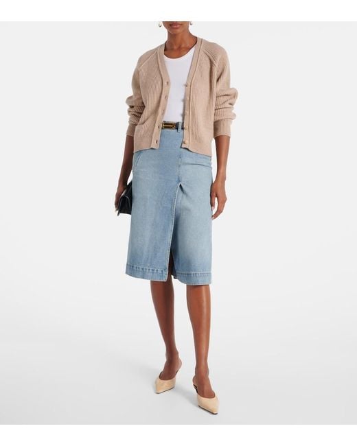 Victoria Beckham Natural Ribbed-Knit Wool And Cashmere Cardigan