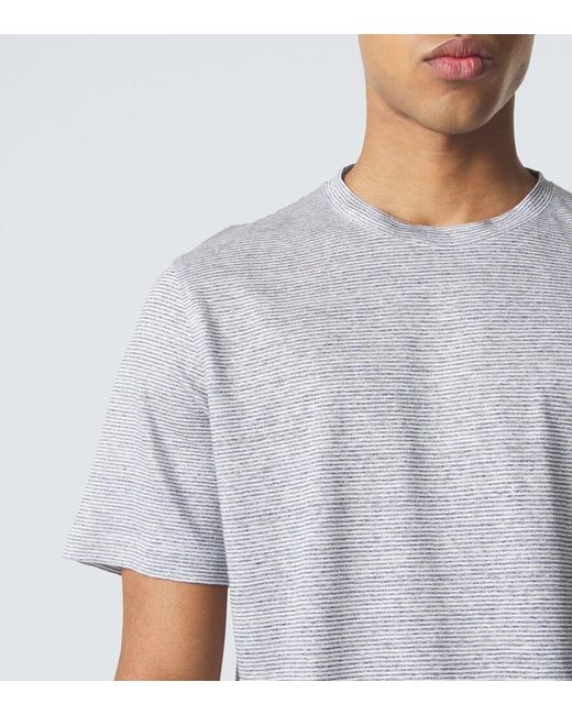 Brioni Gray Striped Linen And Cotton T-Shirt for men