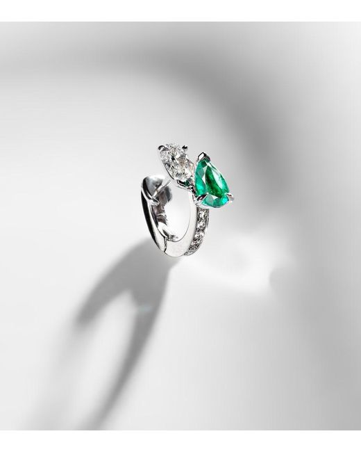 Repossi White Serti Sur Vide 18Kt Single Earring With Diamonds And Emerald