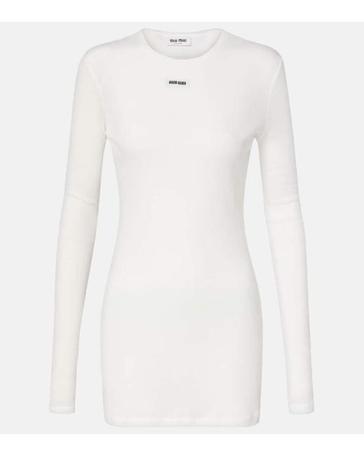 Miu Miu White Minikleid Aus Baumwoll-Jersey