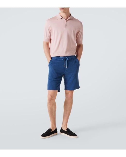 Fedeli Blue Cotton Terry Shorts for men