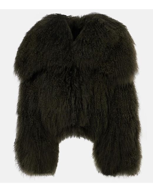 The Attico Black Faux Fur Bomber Jacket