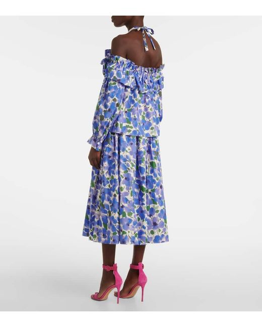 Top De Mezcla De Algodon Floral Carolina Herrera de color Blue