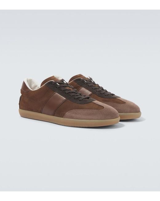 Tod's Brown Tabs Leather And Suede Sneakers for men