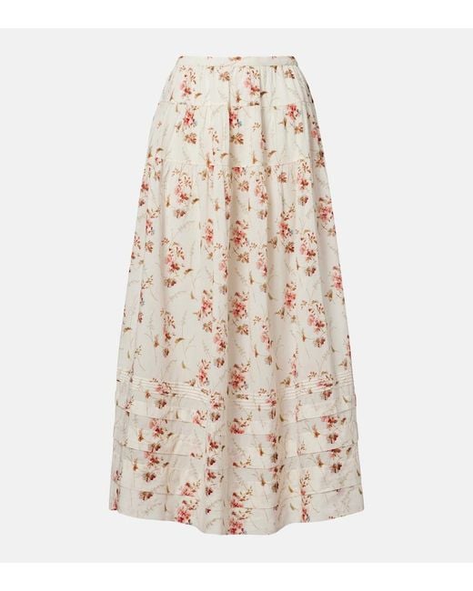 Doen Natural Marie Floral Cotton Midi Skirt