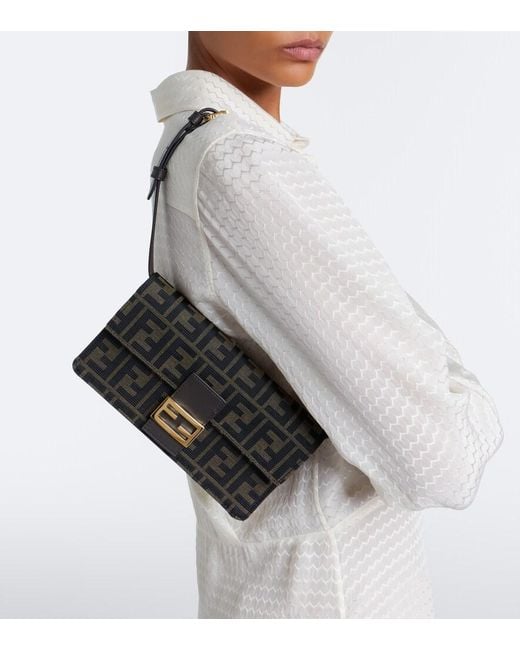 Fendi Black Tube Jacquard Canvas Wallet On Chain