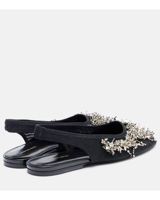 Womens Black Embellished Slingback Flats