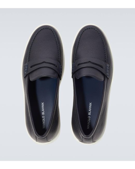 Manolo Blahnik Blue Ellis Leather Loafers for men