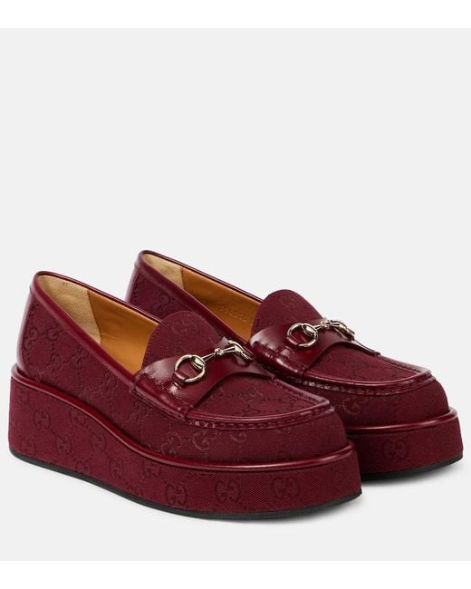 Gucci Red Horsebit Wedge Loafer, Fabric