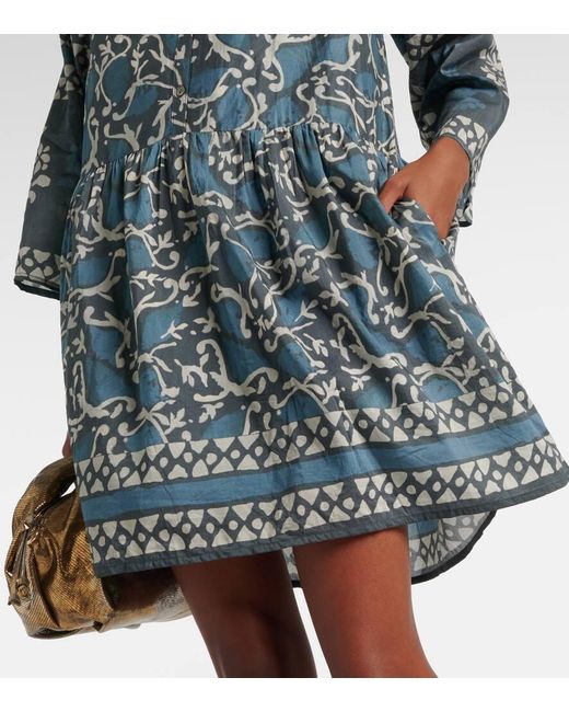 Velvet Blue Talia Printed Cotton And Silk Minidress