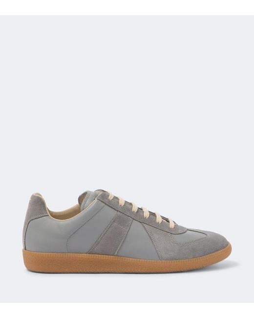 Maison Margiela White Replica Suede-Trimmed Leather Sneakers for men