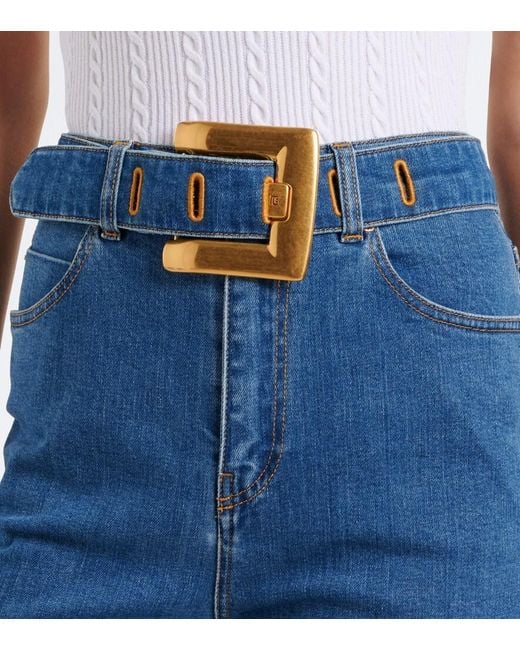Balmain Blue Belted High-Rise Cropped Jeans