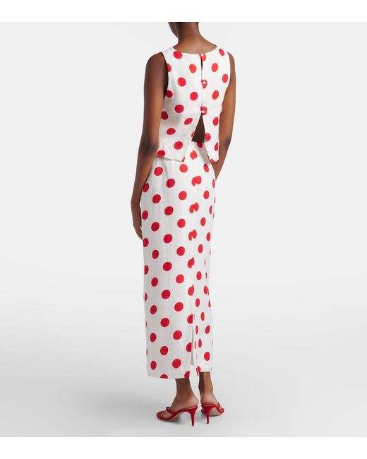 Cala De La Cruz Red Bruna Polka-Dot Linen Maxi Skirt
