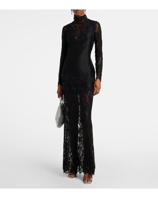 Rabanne Black Lace-Trimmed Maxi Dress