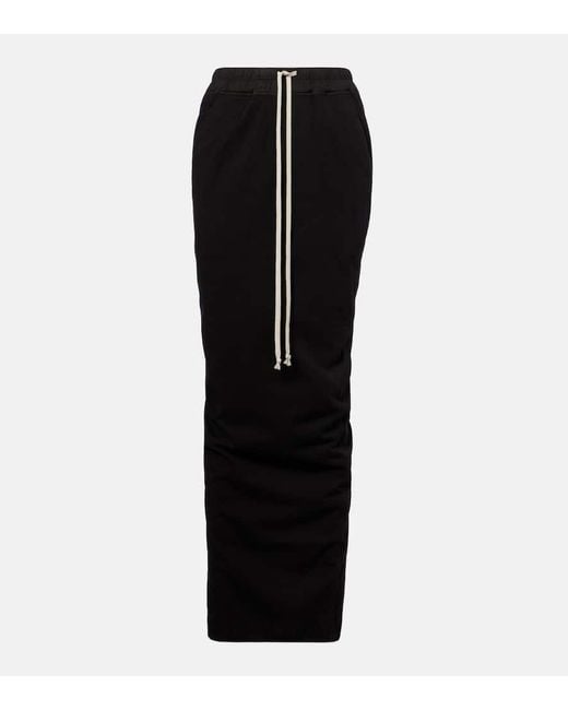 Rick Owens Black Pillar Cotton Jersey Maxi Skirt
