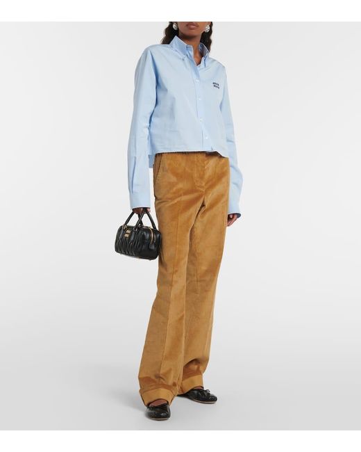 Miu Miu Natural Flared-leg Low-rise Corduroy Trousers