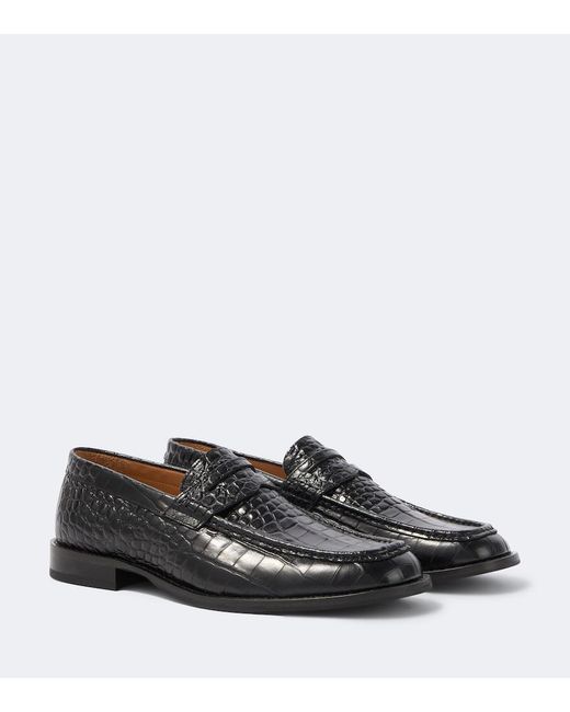 Our Legacy Black Light Croc-Effect Leather Penny Loafers for men