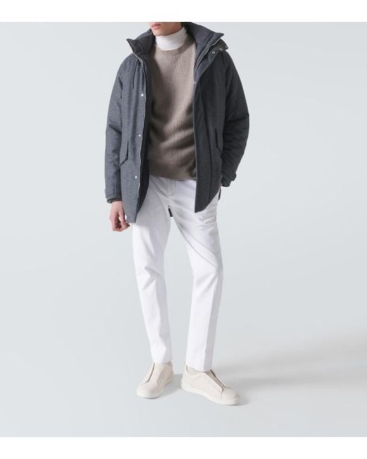 Zegna Gray Ribbed-Knit Cashmere Sweater for men