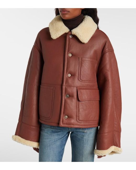 Victoria Beckham Red Lederjacke Mit Shearling