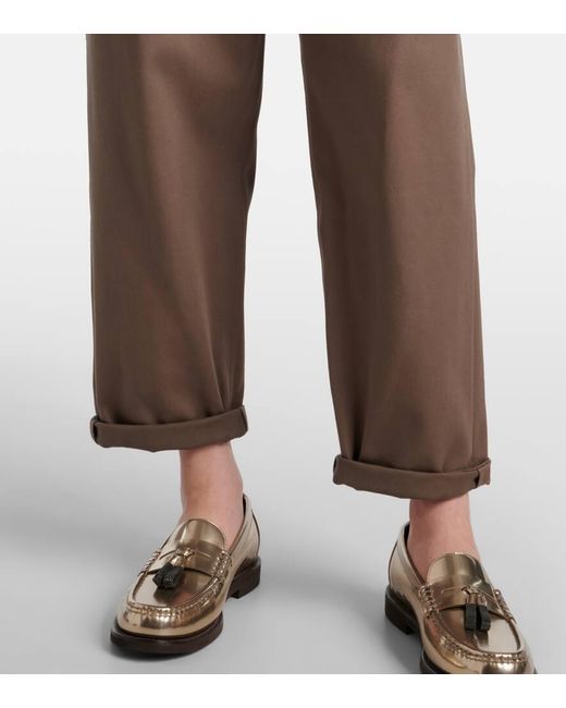 Brunello Cucinelli Brown Cotton-Blend Slim Pants