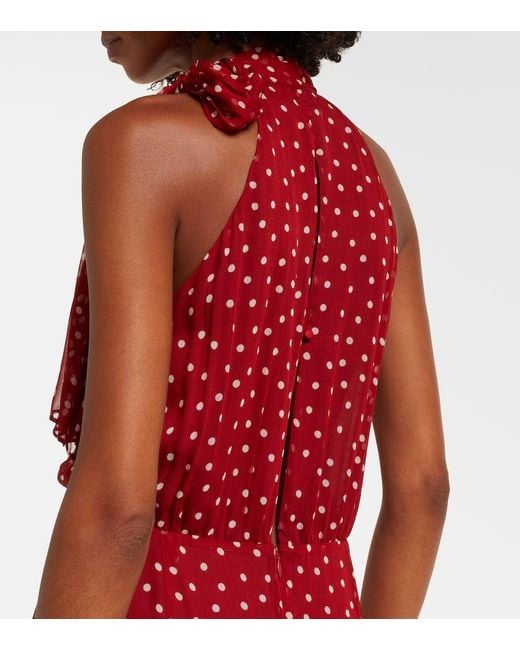 Rixo Red Abi Polka-Dot Chiffon Midi Dress