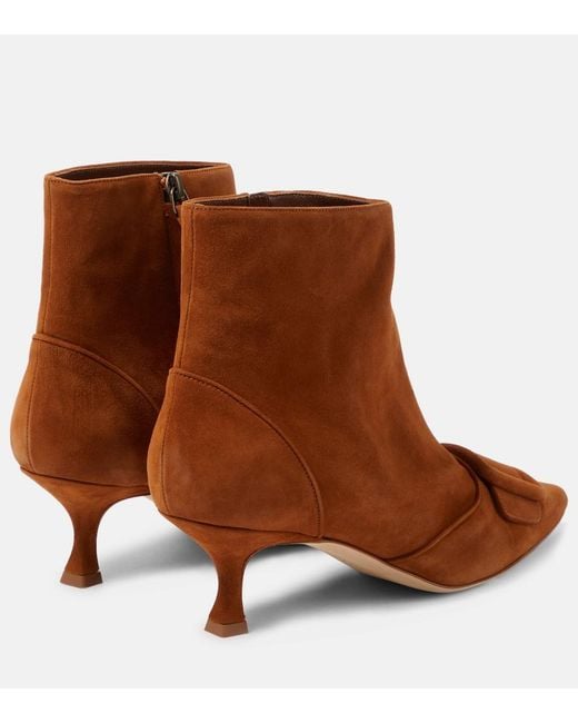 Manolo Blahnik Brown Baylow Embellished Suede Ankle Boots