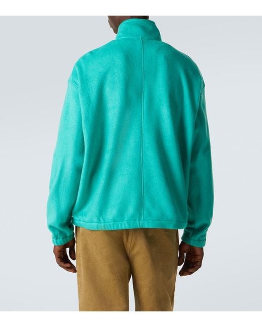 Auralee Green Silk Fleece Half-Zip Sweater for men