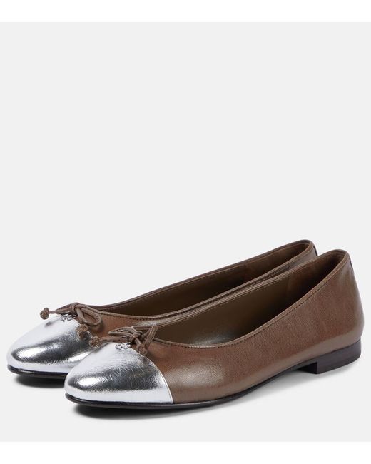 Tory Burch Brown Cap-toe Leather Ballet Flats