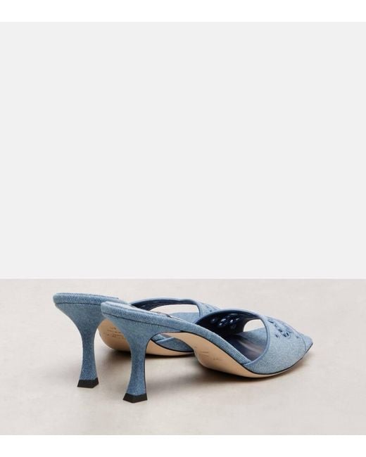 Jimmy Choo Blue Bestickte Pantoletten Skye 70 Aus Denim