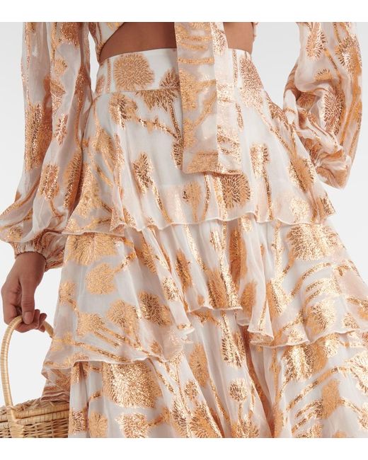Falda larga Cordelia bordada Alexandra Miro de color Natural