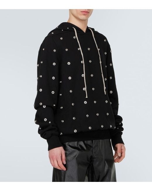 Rick Owens Black Granbury Studded Cotton Jersey Hoodie for men