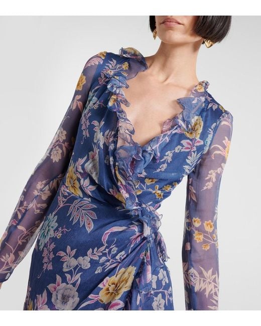 Etro Blue Floral Silk Wrap Dress