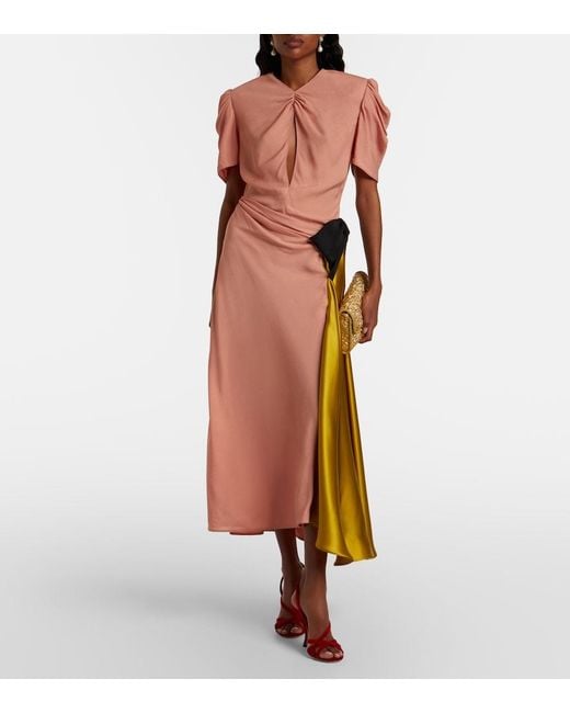 Valentino Orange Bow-Detail Draped Midi Dress