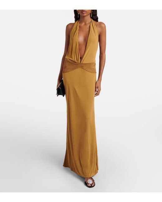Christopher Esber Metallic Suede-Trimmed Jersey Gown