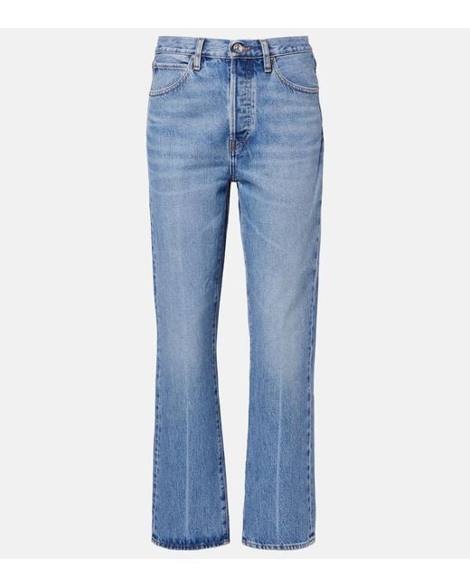 FRAME Blue Vertical Crop Straight Jeans